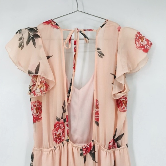 Flutter Sleeve Floral Maxi Dres Blush Pink Size Medium - Picture 6 of 8